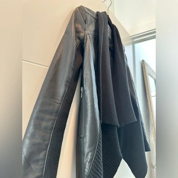 Blank NYC Black Leather Jacket Ribbed Drape Front Moto Lightweight | Size XS - Picture 9 of 16